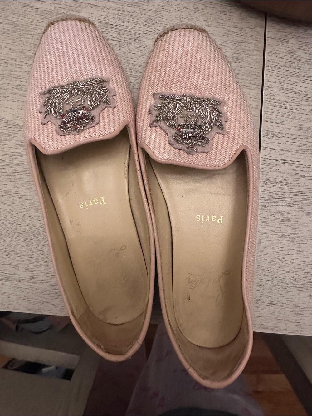 Christian Louboutin Pink Embroidered Slip-On Flats